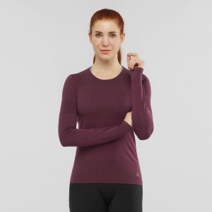 Salomon Essential Move On Seamless Long Sleeve Shirts Purple | FZKJ-81059