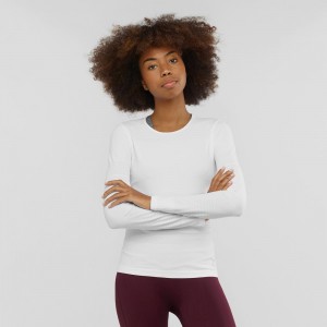 Salomon Essential Move On Seamless Long Sleeve Shirts White | NOHI-84076