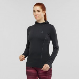 Salomon Essential Seamless Hooded Long Sleeve Shirts Black | XFRL-76958