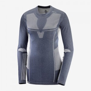 Salomon Primo Warm Seamless Tee W Tops Navy | JTLX-97461