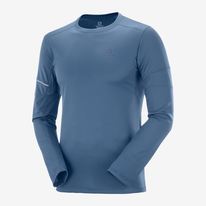 Salomon Agile Ls Tee M Tops Navy | WOEV-43076