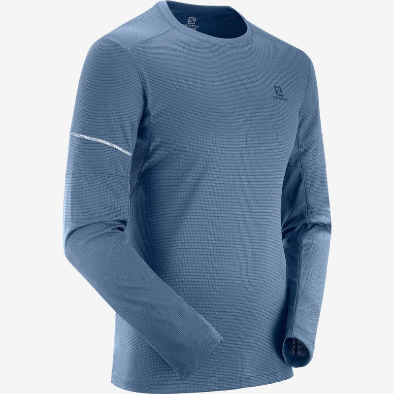 Salomon Agile Ls Tee M Tops Navy | WOEV-43076