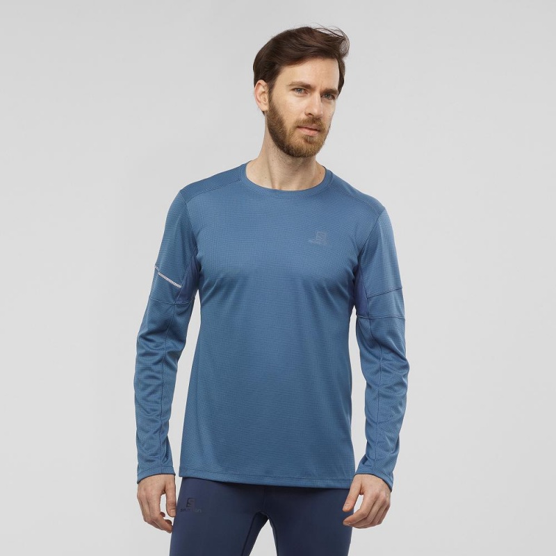 Salomon Agile Ls Tee M Tops Navy | WOEV-43076