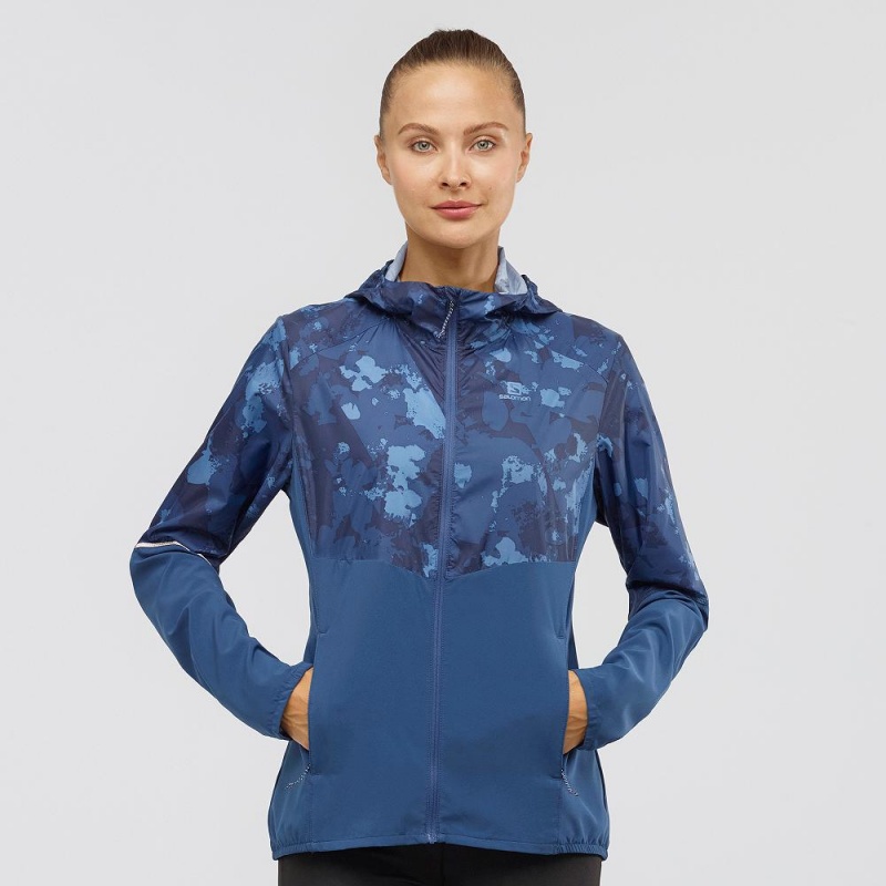 Salomon Agile Wind Running Jackets Navy | VFGQ-75410