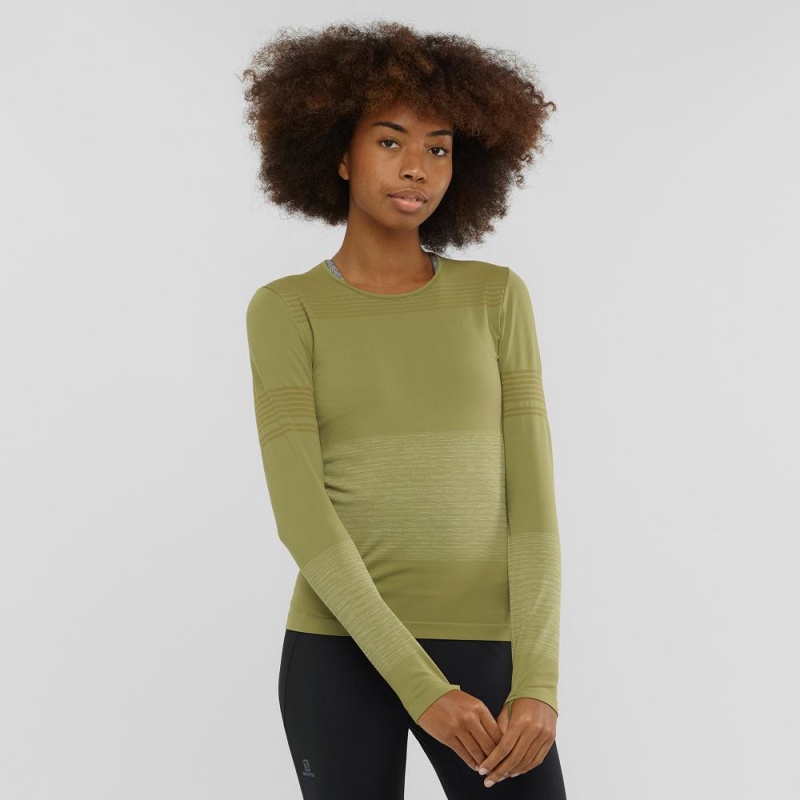 Salomon Essential Move On Seamless Long Sleeve Shirts Green | JUHP-04952