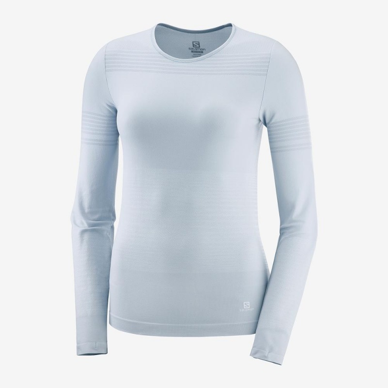 Salomon Essential Move On Seamless Long Sleeve Shirts Blue | RAMG-07349