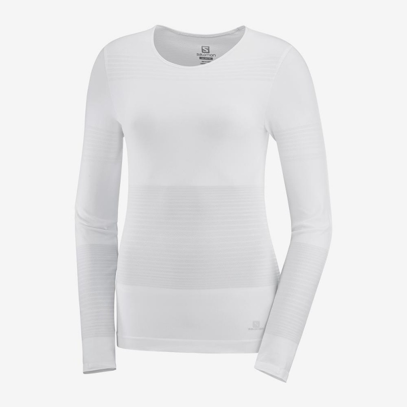 Salomon Essential Move On Seamless Long Sleeve Shirts White | NOHI-84076