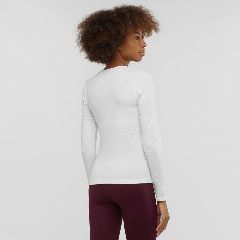 Salomon Essential Move On Seamless Long Sleeve Shirts White | NOHI-84076