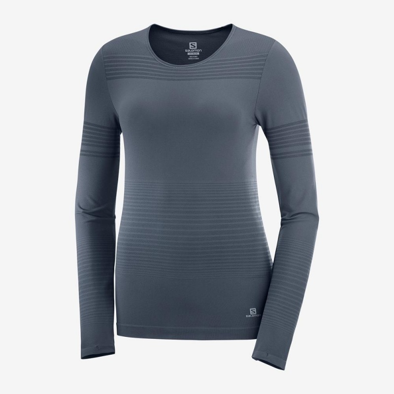 Salomon Essential Move On Seamless Long Sleeve Shirts Gray | RVZN-74590