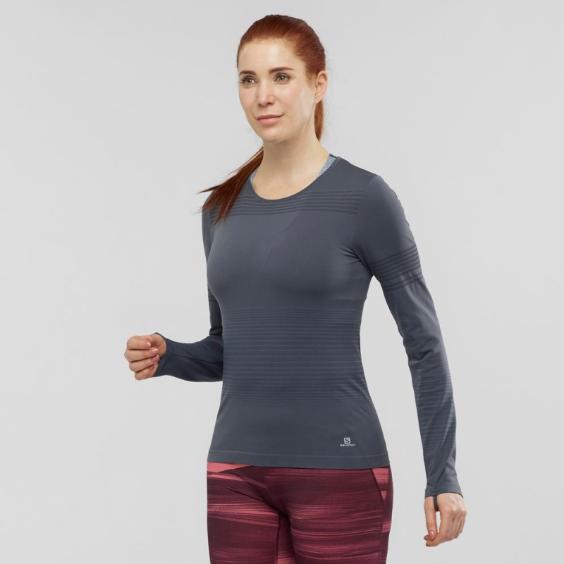 Salomon Essential Move On Seamless Long Sleeve Shirts Gray | RVZN-74590