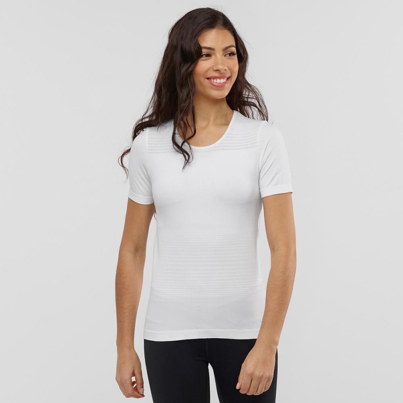 Salomon Essential Move On Seamless T Shirts White | TFEA-45631