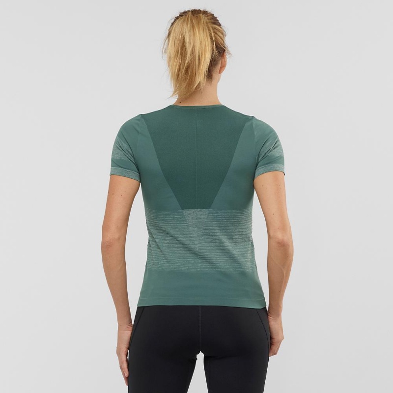 Salomon Essential Move On Seamless T Shirts Green | YWUS-58347