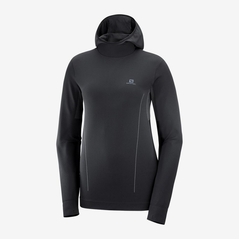 Salomon Essential Seamless Hooded Long Sleeve Shirts Black | XFRL-76958