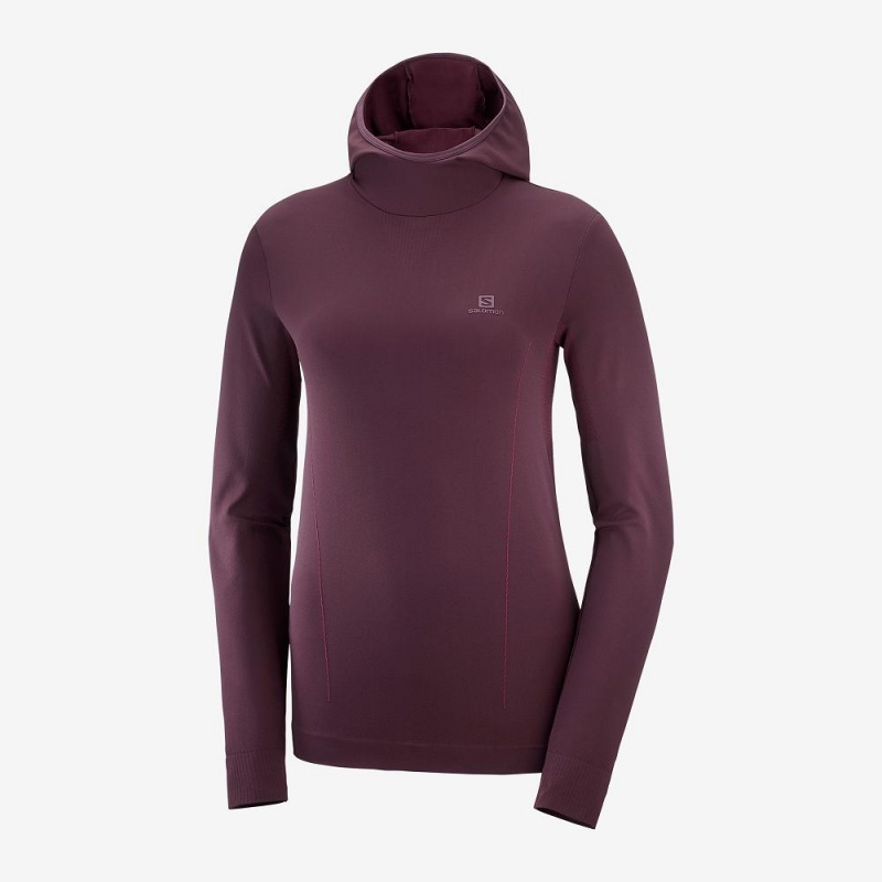 Salomon Essential Seamless Hooded Long Sleeve Shirts Purple | WIBO-96372