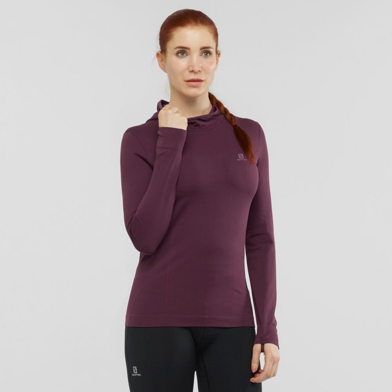 Salomon Essential Seamless Hooded Long Sleeve Shirts Purple | WIBO-96372