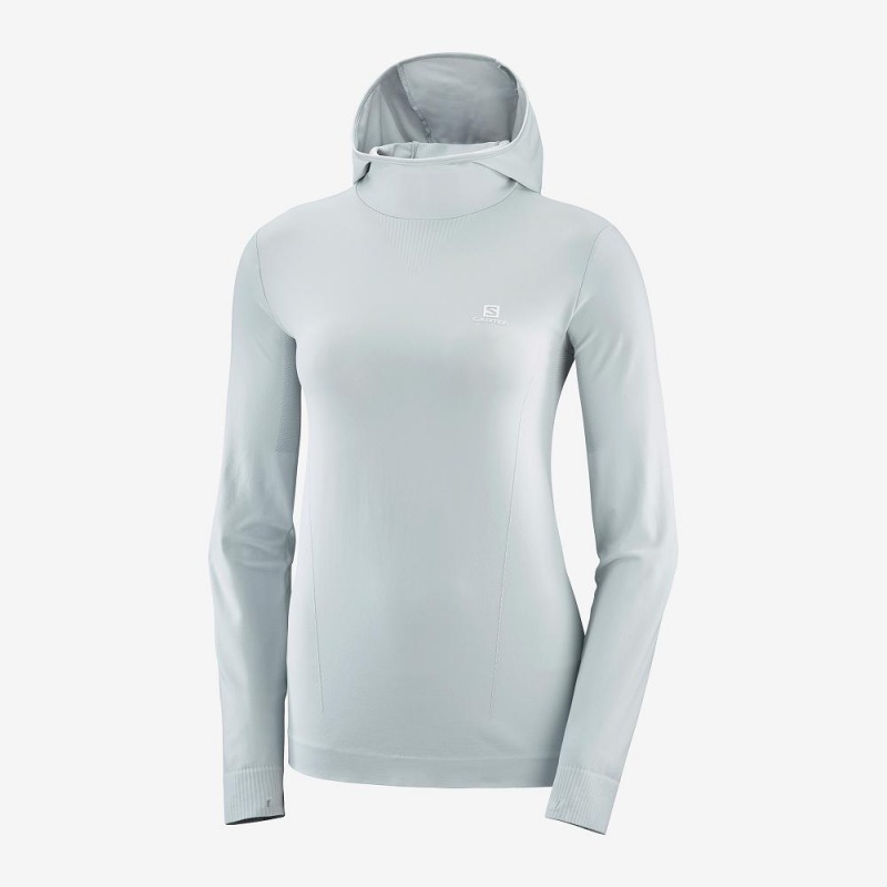 Salomon Essential Seamless Hooded Long Sleeve Shirts Gray | RSZW-21649