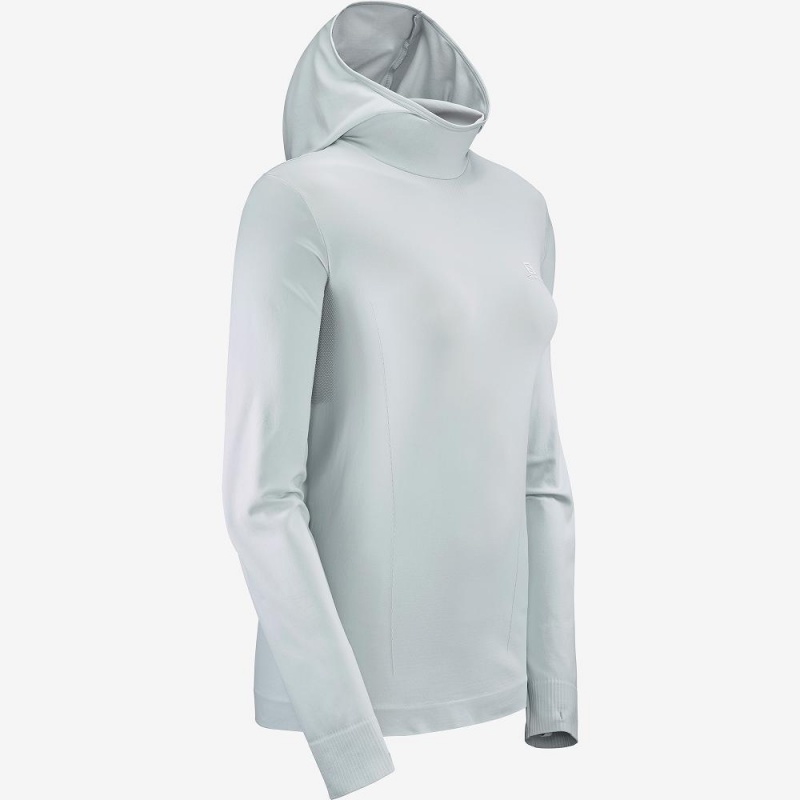 Salomon Essential Seamless Hooded Long Sleeve Shirts Gray | RSZW-21649