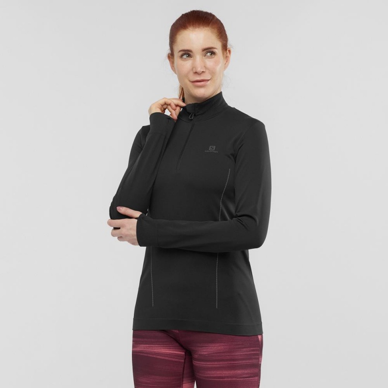 Salomon Essential Seamless Pullover Black | IRUE-18097