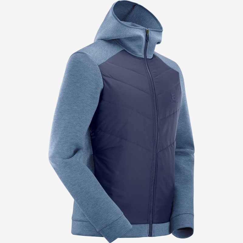 Salomon Essential Xwarm Hybrid Hoodie Navy | NBJT-38547