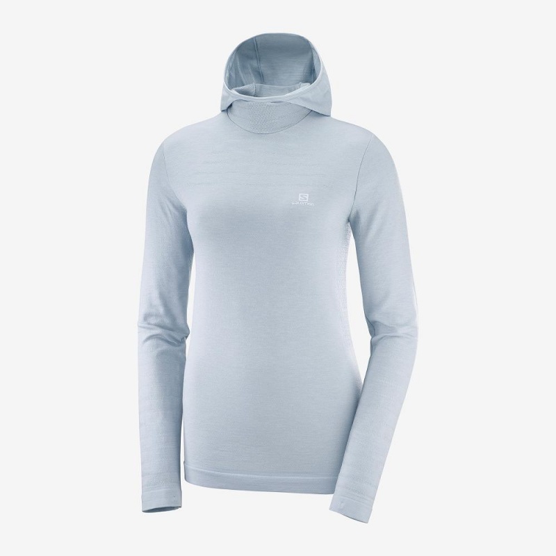 Salomon Outpeak Wool Hooded Long Sleeve Shirts Blue | JUZN-34715