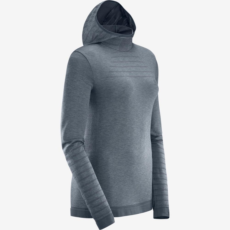 Salomon Outpeak Wool Hooded Long Sleeve Shirts Gray | BFMZ-64371