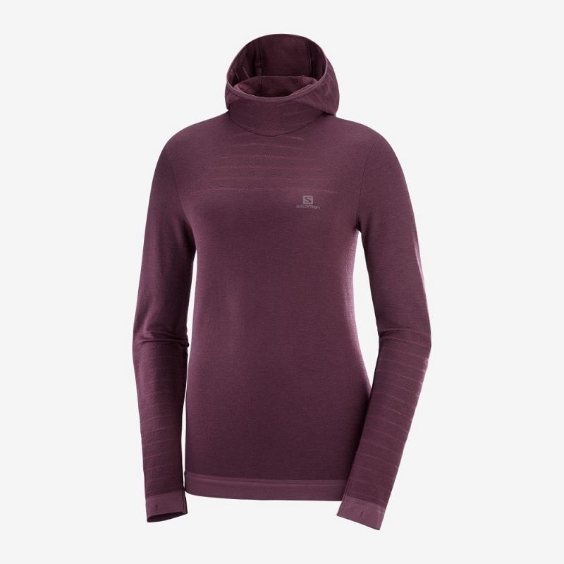 Salomon Outpeak Wool Hooded Long Sleeve Shirts Purple | LXRW-65174