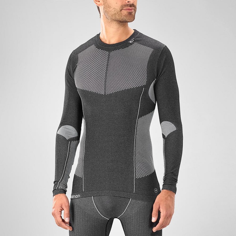 Salomon Primo Warm Seamless Tee M Tops Black | JFCB-69724