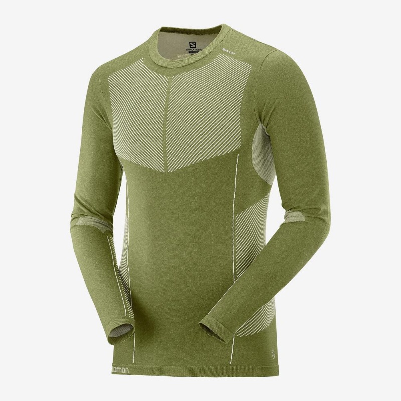 Salomon Primo Warm Seamless Tee M Tops Green | FNLI-09368