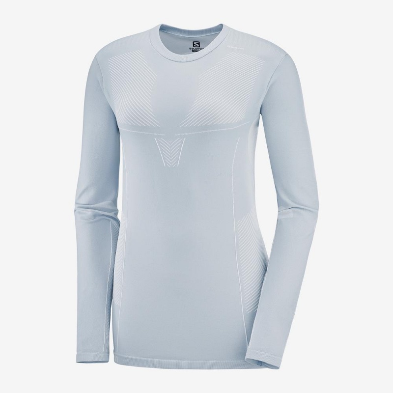 Salomon Primo Warm Seamless Tee W Tops Blue | JPEQ-69314