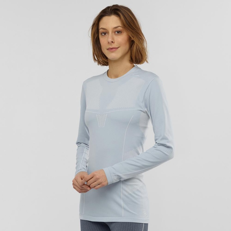 Salomon Primo Warm Seamless Tee W Tops Blue | JPEQ-69314